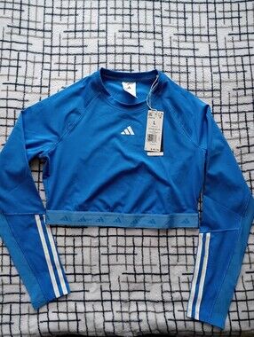 Adidas Size Large Blue Cropped Long Sleeve Athletic Top NEW WITH TAGS